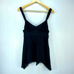Vintage‎ Y2K Gap Black Silk Chiffon Flowy V Neck Camisole Tank Top Womens 8